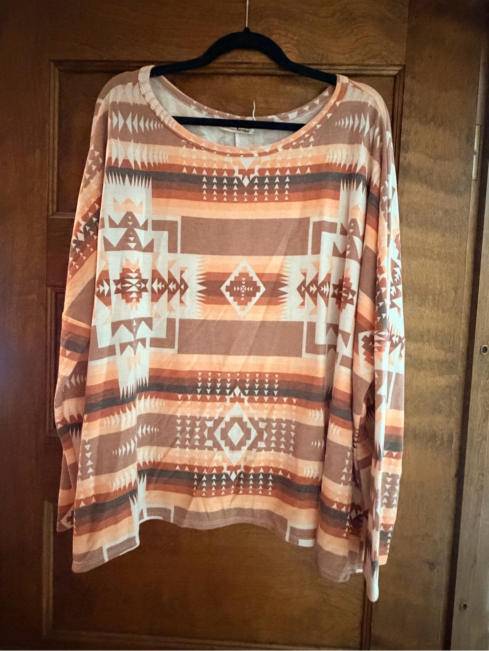 Savanna Jane Peach and Tan Aztec Print Long Sleeve Top